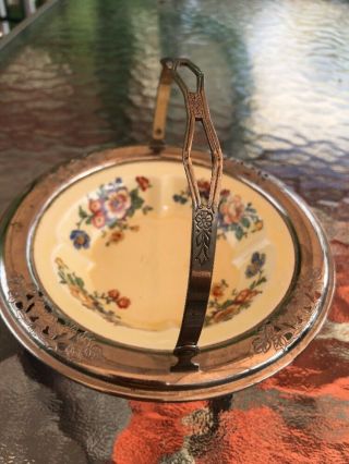 Vintage Golden Maire Candy Dish Sebring Pottery Co.  Silver Trim Farberware 3