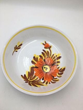 Vintage Norleans Flower Serving Bowl Hand Painted Italy Yellow Trim 9 1/2 "