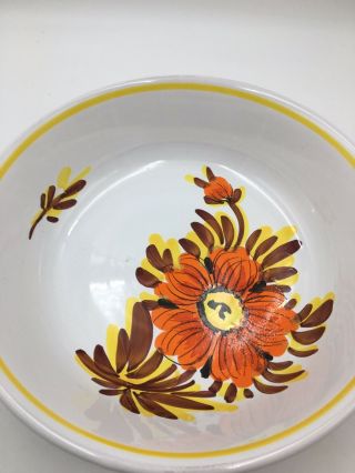 Vintage Norleans Flower Serving Bowl Hand Painted Italy Yellow Trim 9 1/2 