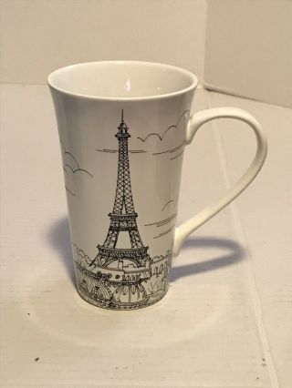 222 Fifth City Scenes Paris Eiffel Tower Tall Latte Coffee Mug/cup Ceramic Euc