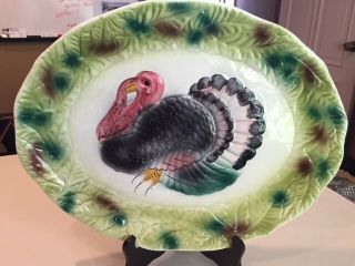 Vintage Italian Hand Painted Thanksgiving Turkey Serving Platter 18 - 1/2 X 14 - 1/4