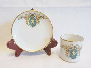 Vintage F M Limoges France Cherub Cupid Small Handleless Cup And Plate