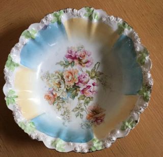 R S Prussia Porcelain Hand Painted Flowers Serving Bowl Unmarked