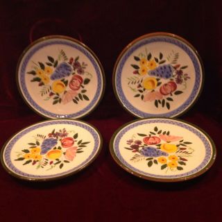 Vintage Stangl Pottery Fruit And Flowers Set Of 4 Salad Plates 8 "