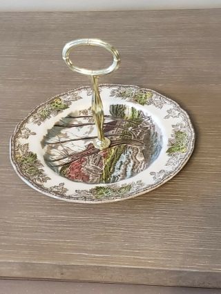 8 " Johnson Bros Friendly Village Willow By The Brook Serving Plate With Handle