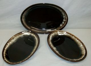 3 Vintage Pfaltzgraff " Gourmet Brown Drip " Serving Platters No 016,  017