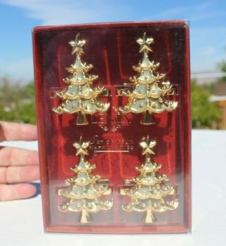 Lenox Set Of Four Napkin Rings Holder Gold Christmas Trees A1