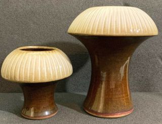Robert Maxwell Studio Pottery Mushroom Vases (2) Mid Century Modern California