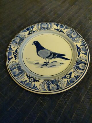 Vintage Delft Blauw Hand Painted Plate With Bird Motif Made In Holland