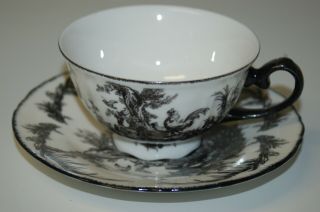 Aux Au Provence Black White French Country Toile Rooster Pattern Cup & Saucer