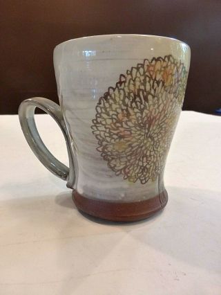 Studio Art Pottery Stoneware Mug Cup Chrysanthemum Artist Signed