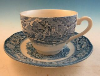 4 Liberty Blue Staffordshire Cups & Saucers Old North Church Paul Revere 2
