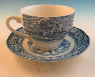 4 Liberty Blue Staffordshire Cups & Saucers Old North Church Paul Revere 3