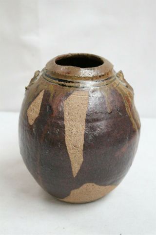 Mcm Green Drip Glaze Copperdust Black Ovoid Studio Pottery Vase Jar Signed Eames