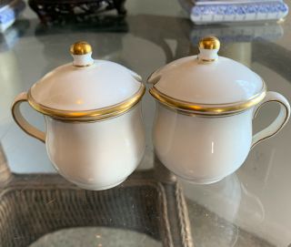 2 Vintage Royal Copenhagen White Gold Covered Creme De Pot Custard Pots