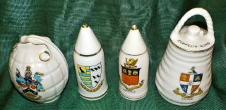 Crest China Wwi Zeppelin Bomb (shelley China) Hand Grenade & 2 Small Bombs