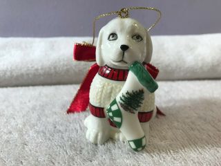 Christmas Ornament Spode Dog With Stocking In His Mouth