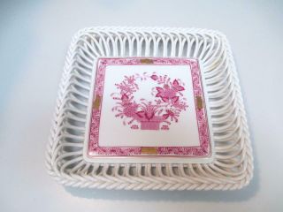 Herend Hand Painted Basket Weave Porcelain 7 " Square Bowl Or Dish