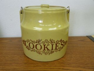Monmouth Usa Pottery Salt Glaze Stoneware Vintage Cookie Jar W/bail Handle