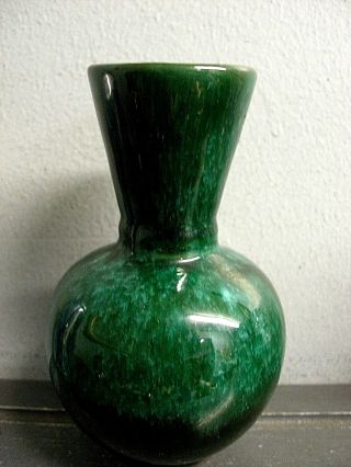 Vintage Blue Mountain Art Pottery Bulbous Vase Green & Black Drip Glaze Canada