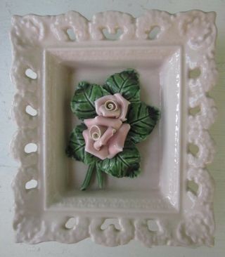Valley Vista California Pottery Pale Pink Rose Relief Wall Art Plaque Vintage