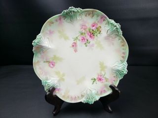 Limoges Cabinet Plate Rs Prussia 8 1/2 " Green & Pink Floral