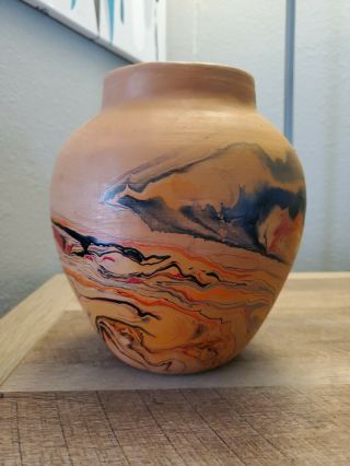 Nemadji Indian Pottery Vase Mission Swirl Native Clay - Brown 7 3/4 "