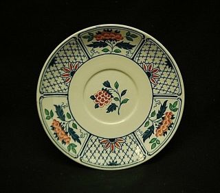 Old Vintage Cheadle By Wedgwood 5 - 3/4 " Saucer Blue Lattice Rust Flower Scalloped
