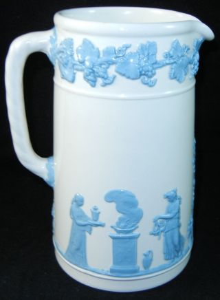 Wedgwood Embossed Queensware Blue Cream Pitcher 6 " Grapevine H352