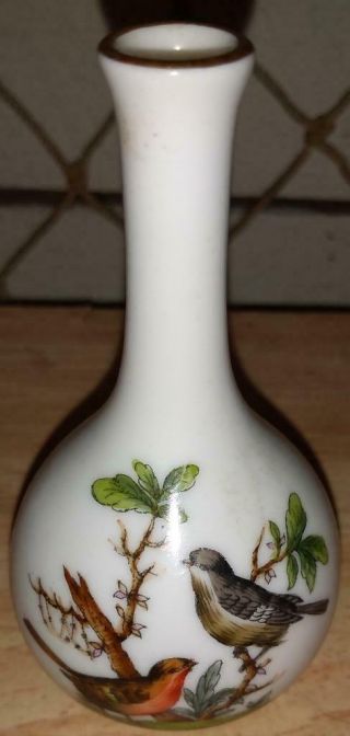 Miniature Herend Vase With Birds & Butterflies - 3.  5” Tall Hand Painted