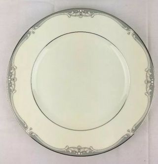 Noritake Cousteau Bone China 10.  5 " Dinner Plate Ivory W Gray Rim Scrolls & Bead