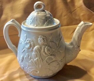 Antique White Salt Glaze Porcelain Decorated Teapot
