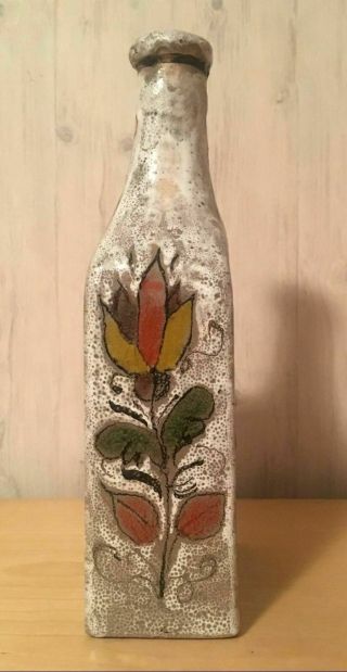 Vintage Hand Crafted Painted Floral Ceramic Pottery Bottle Vase 2