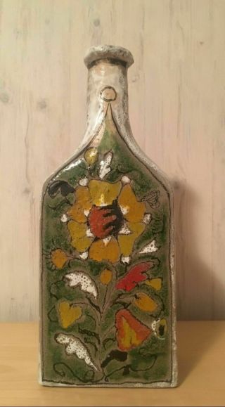 Vintage Hand Crafted Painted Floral Ceramic Pottery Bottle Vase 4