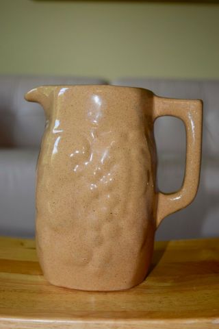 Vintage Bybee Pottery Pitcher Sandstone Colored With Embossed Fruit