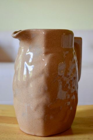 Vintage Bybee Pottery Pitcher Sandstone Colored with embossed fruit 2