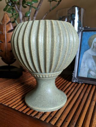 Vintage Mccoy Floraline Usa Green Ribbed Round Footed Planter Vase Modern Compot
