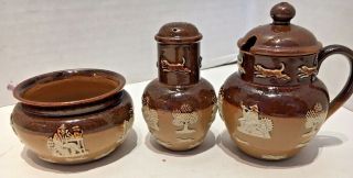 Antique Doulton & Lambeth Mustard Jar,  Salt & Bowl Dogs,  Trees Etc