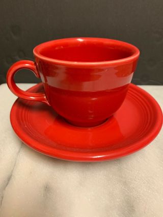 Vintage Fiestaware Fiesta Red 6 Oz Teacup & Saucer Set