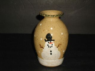 Three Rivers Pottery 5 " Hand Thrown Stoneware Pottery Snowman Vase Dated 1998
