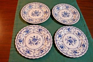 Set Of 4 Johnson Brothers Indies Blue & White 6 1/2 " Salad Plates