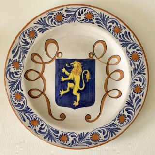 Vintage Italy Italian Hand Painted Dinner Plate Rampant Lion Shield Rooster Mark