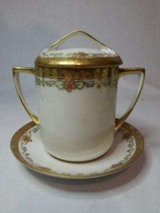 Antique Porcelain Condensed Milk Jar Holder Container Noritake Nippon Gold Gilt