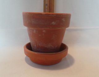 Orange Clay Terra Cotta Pot And Saucer Indoor/outdoor Made In Italy 4 " W X 4 " H