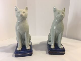 Vintage Takahashi Bookends Porcelain Ceramic Figural Cat