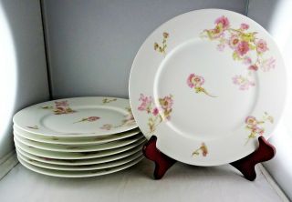 8 Haviland Limoges French Porcelain Large Salad Plates - Pink Daisies
