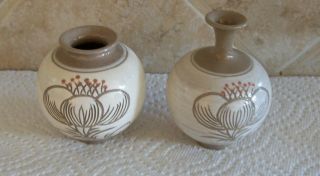 2 Miniature Ceramic Pottery Vases Hand Crafted Home Decor 2.  5 " - 3 "