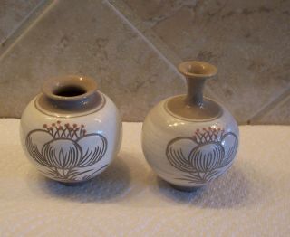 2 Miniature Ceramic Pottery Vases Hand Crafted Home Decor 2.  5 