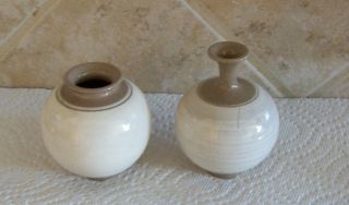 2 Miniature Ceramic Pottery Vases Hand Crafted Home Decor 2.  5 