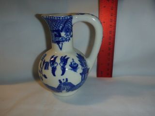 Vintage Flow Blue Small Pitcher Japan Art Trees Birds Images Glass Pottery China